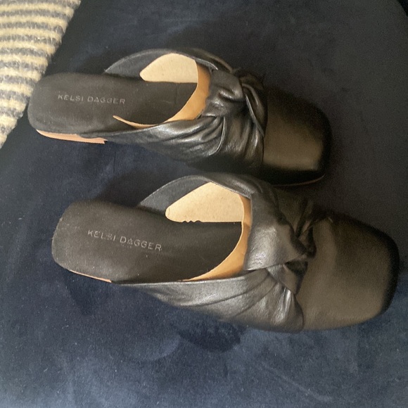 Kelli Dagger Black Leather Mules - Picture 3 of 6